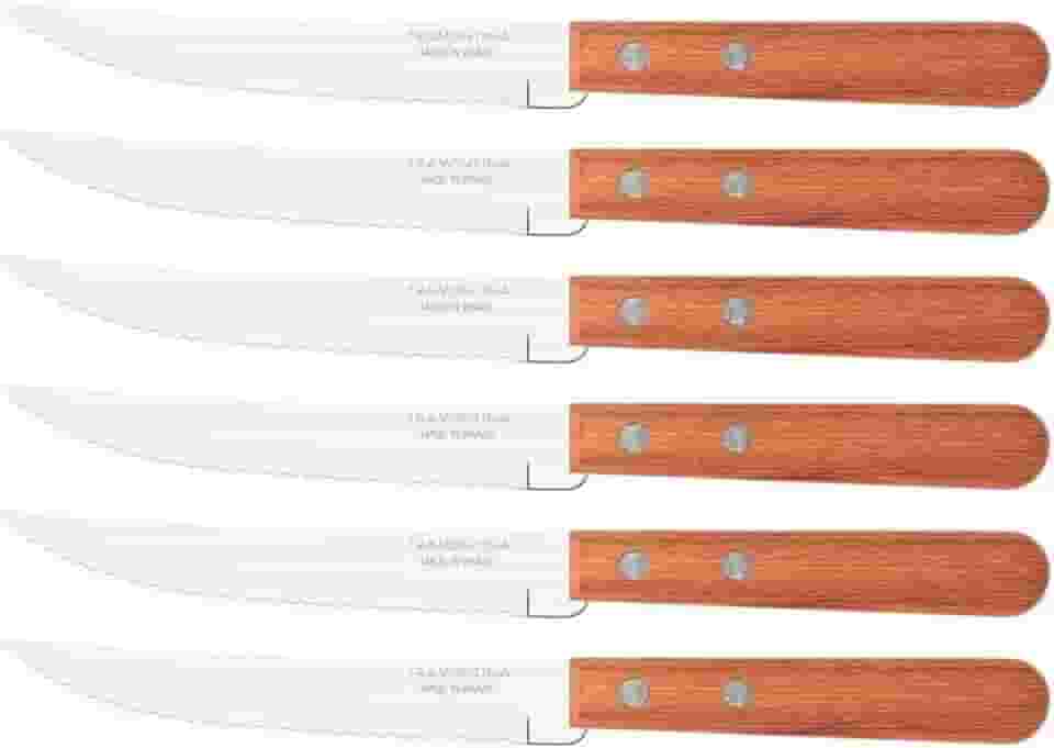 Conjunto De Facas Para Churrasco Tramontina Dynamic Com Lâminas Em Aço Inox E Cabos De Madeira Natural 6 Peças