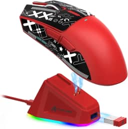ATTACK SHARK X11 Mouse sem fio leve, 62g, RGB, conexão tri-modo (2.4G/USB-C/BT), 22K DPI, sensor PAW3311, 5 botões programáveis, base de carregamento RGB, compatível com PC/Mac-Vermelho+Tape