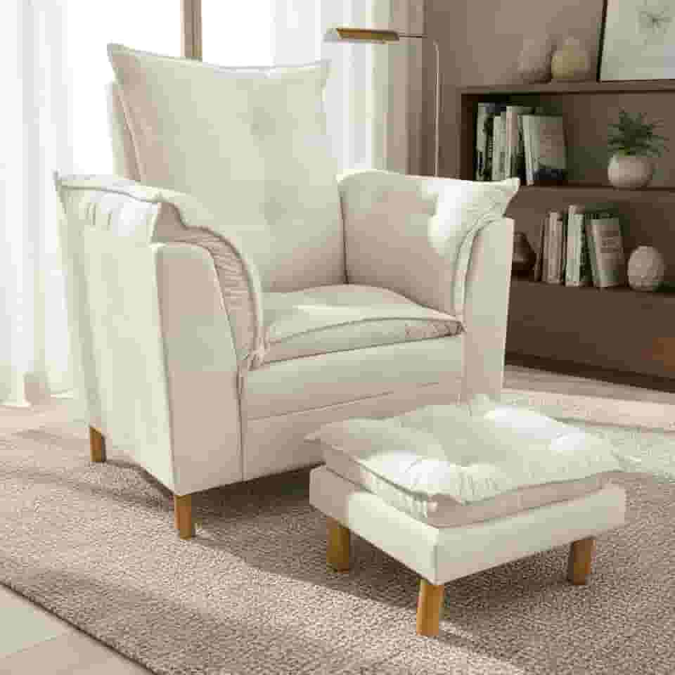 Poltrona Amamentação com Puff - Conforto, Leitura e Descanso (Bege Marfim)