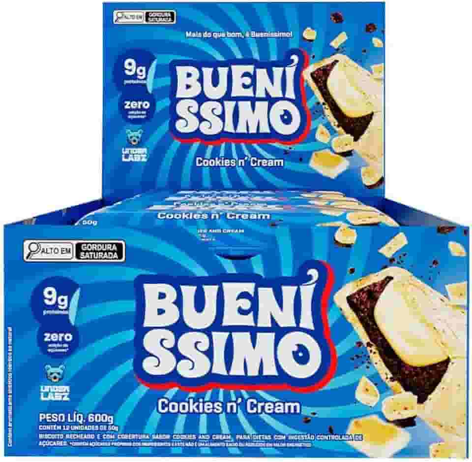 Barra de Proteína Mais do que Bom é Bueníssimo Assada Zero Açucar Under Labz - Caixa com 12 Unidades - 9g de Proteína, ideal para Pré e Pós treino. (Cookies N Cream)