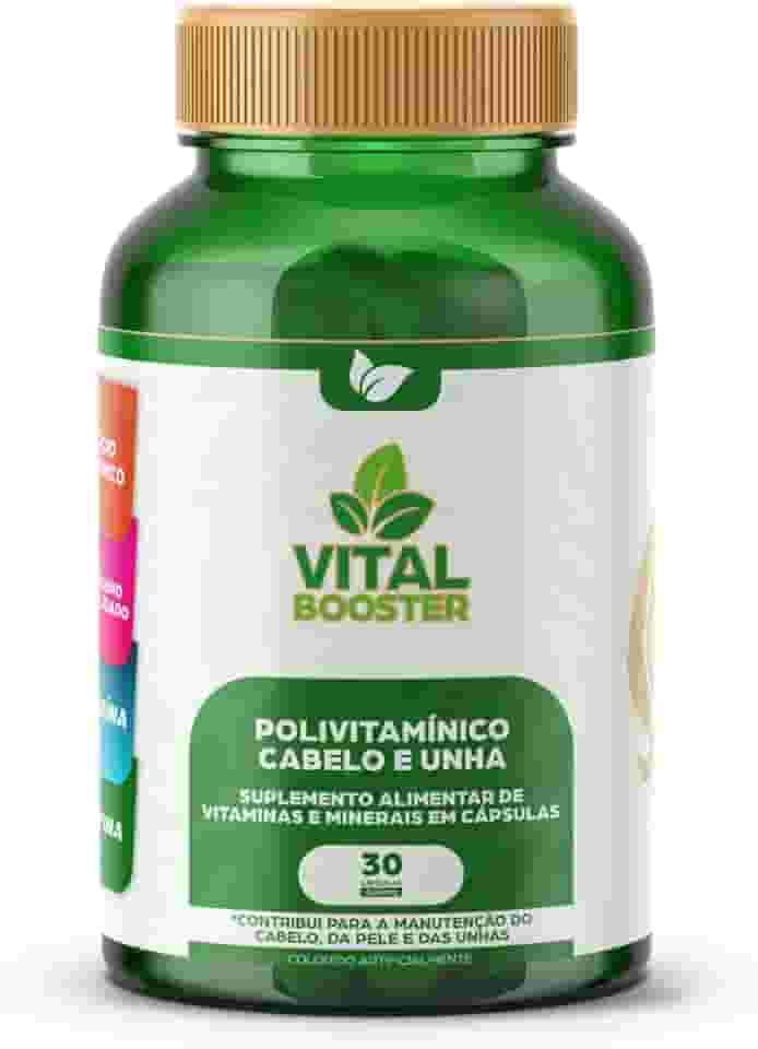 Polivitamínico Cabelo e Unha ANVISA - 19 Vitaminas + L-Cisteína + Zinco Quelado, Combate Caspa, Crescimento Capilar, Biotina 45mcg - 30 Cápsulas