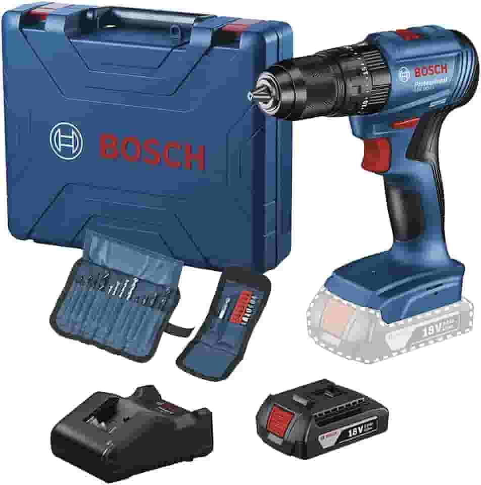 Parafusadeira e Furadeira de Impacto 1/2' Motor Brushless com 1 Bateria 18V 2Ah, Carregador Bivolt, Maleta Plástica e Kit de Acessórios Bosch GSB 185-LI