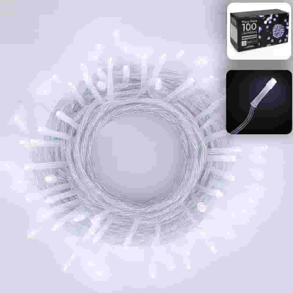 Cordão Pisca 100 LEDs Branco Frio 9 Metros 8 Funções de Piscar – Linha Premium 110V – Luz Decorativa para Natal, Festas, Varandas, Jardins e Casamentos Econômica, Flexível e Durável (Branco Frio)