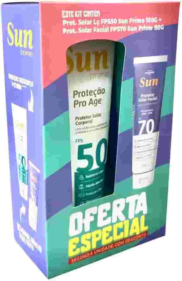 Protetor Solar Kit Duas Unidades, Protetor Para o Corpo 100g FPS 50 e Protetor Facial 50g FPS 70, Fórmula de Rápida Absorção e Resistente À Água, Com Ácido Hialurônico, Carnosina e Vitamina E.