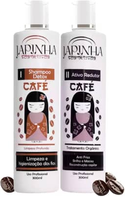 Progressiva de Café Japinha Cosméticos Alisamento Orgânico Sem Formol Profissional Para todos os tipos de cabelos Tratamento Antifrizz Desmaia Cabelo Semi Definitiva - 2x300ml