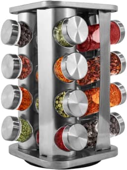 Porta Temperos Condimentos 16 Potes Giratorio Quadrado Inox MM House