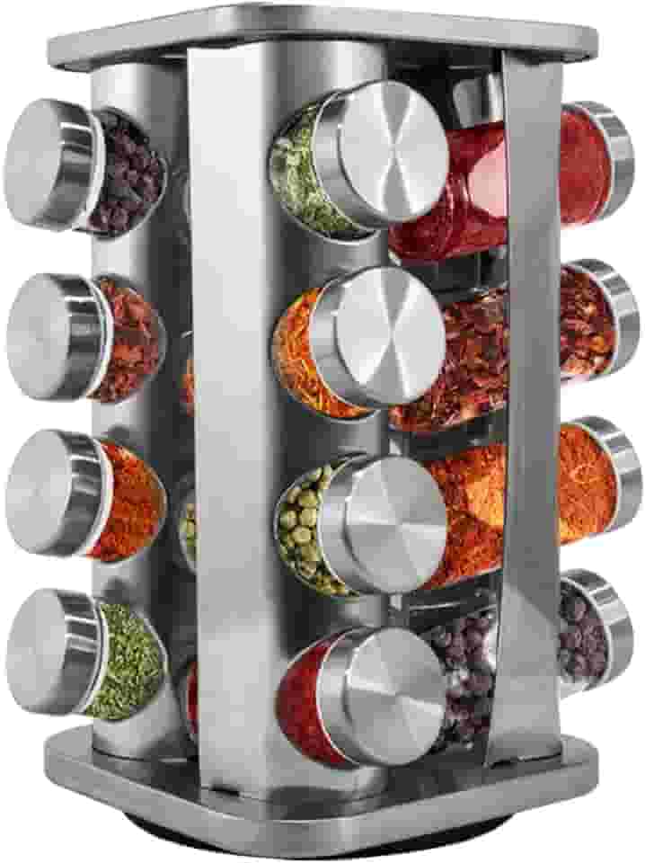 Porta Temperos Condimentos 16 Potes Giratorio Quadrado Inox MM House