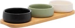 LYOR - Conjunto 3 Petisqueiras com Bandeja de Bambu 32cm x 10cm x 3,5cm