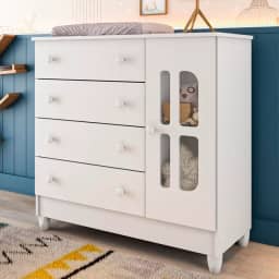 Cômoda Infantil 4 Gavetas com Fraldário Gabrielle Branco Brilho Carolina Baby