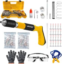 Kit Pistola de Fixação Finca Pino com 220 Pregos 20 Rebites e Kit de Segurança Par de Luvas Óculos de Proteção Abafador de Ouvido - Acrílico Maleta para Transporte