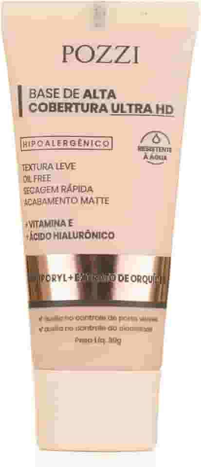 Base Líquida Alta Cobertura, Acabamento Matte Natural, Textura Fina, Resistente à Água, 30ml