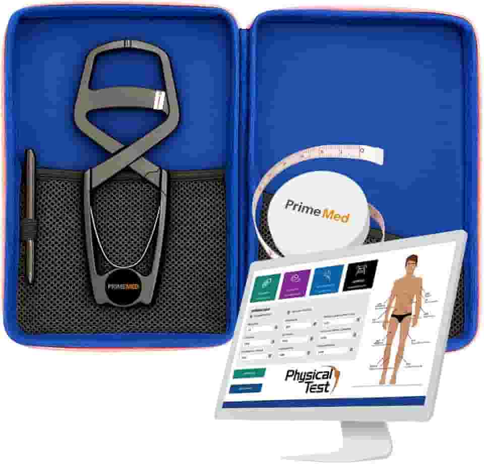Adipômetro Clínico Neo Prime Preto + Estojo Luxo + Trena corporal + Lápis de marcação + Software Physical Test