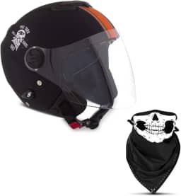 CAPACETE ABERTO PRO TORK NEW ATOMIC SKULL RIDERS PRETO - LARANJA FOSCO TAM. 58