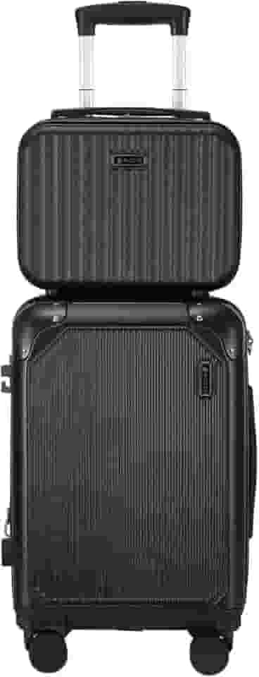 Mala de Viagem de Bordo 10Kg Zíper EXPANSÍVEL Padrão ANAC Rígida Rodas duplas 360° Porta Copo Cadeado AntiFurto Resistente Espaçosa + Frasqueira (Preto)