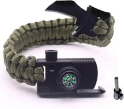 Pulseira tatica canivete bulsula pederneira camping Paracord Sobrevivência Militar Cor Verde