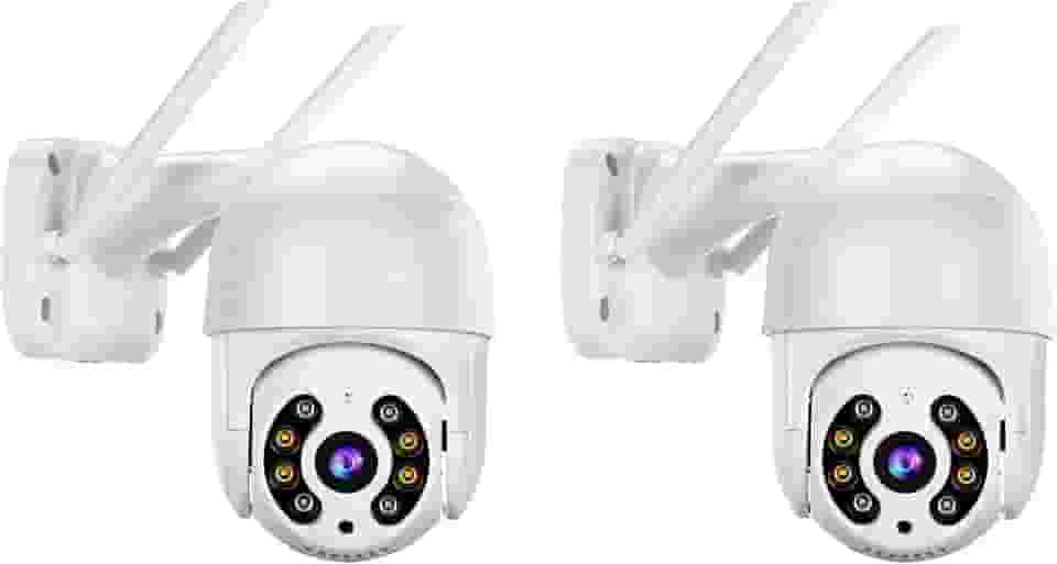 KIT 2 Câmeras de Segurança Domo WiFi PTZ externa, Câmera IP sem fio com visão de 360°, Visão noturna colorida, Áudio bidirecional, Detecção de movimento, Alerta de atividade - BELLA NET