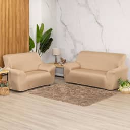 Kit Capas De Sofá Lisa 2 E 3 Lugares De Malha Costura Reforçada (Avelã)