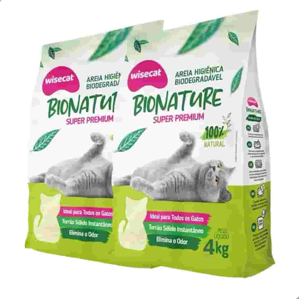 Kit 2 Areia Higiênica Biodegradável 4kg Para Gatos Sanitária BioNature Super Premium Mandioca Natural