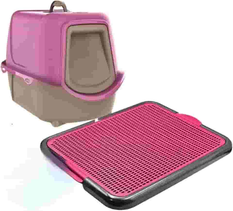 Kit Caixa De Areia Fechada Para Gatos Grande Com Tapete Coletor Pa E Filtro Anti Odor(ROSA - NEW + TAPETE)