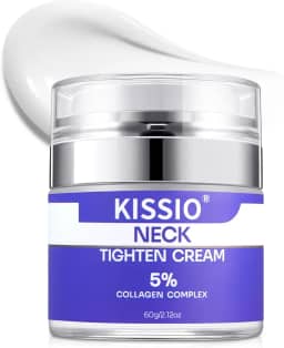 KISSIO Creme para pescoço com 5% complexo de colágeno, creme de aperto de pescoço com peptídeos e aloe vera para firmar, levantar e hidratar, creme corporal, adequado para todos os tipos de pele, 60 g