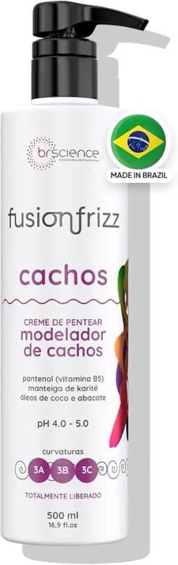 Creme para Pentear Cabelos Cacheados Fusionfrizz Brscience 500ml – Hidratação, Nutrição e Ação Antifrizz com Brilho Intenso para Cachos Curvas 3A, 3B e 3C