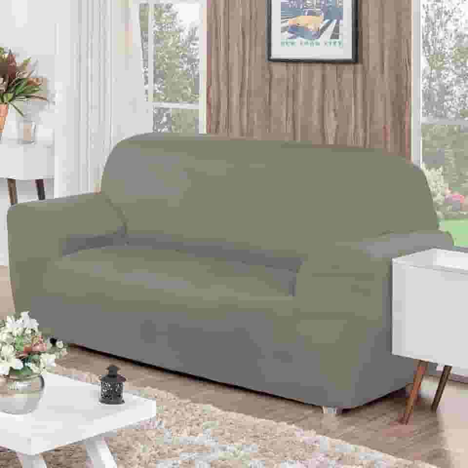 Capa Protetor De Sofá 3 Lugares Lisa Malha Gel Coladinha (Cinza)