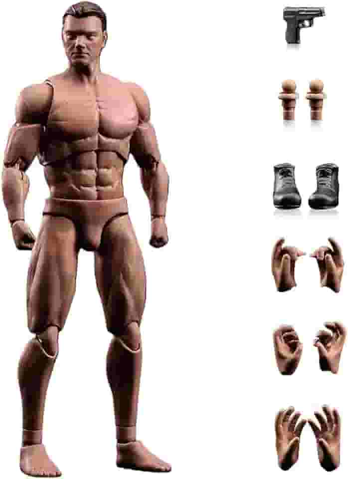 SSbeauty M 1/12 Scale Male Action Figure Body, Muscular Build with Articulated Joints, Interchangeable Hands, Boots and Accessory