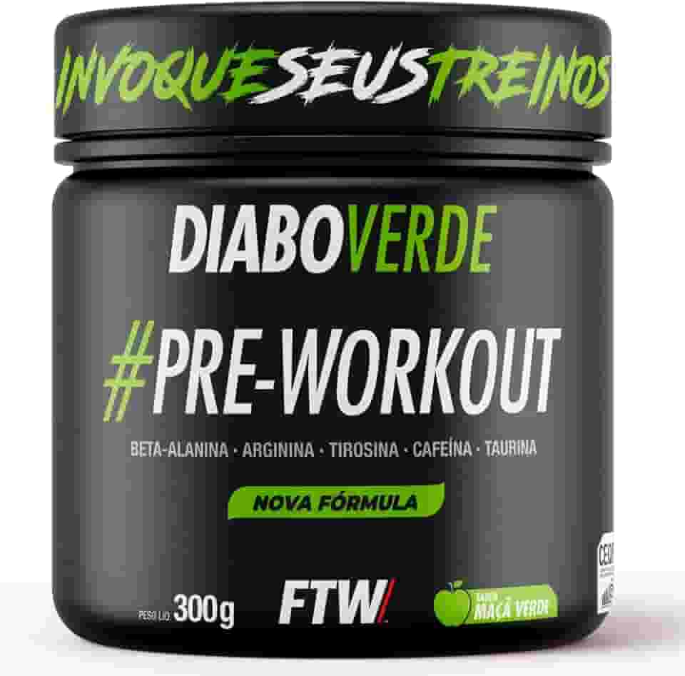 FTW Pré-Treino Diabo Verde em Pó com Cafeína, Aminoácidos Beta‑Alanina e Arginina para Treinos e Atividades Físicas - Pote 300 g (Maça Verde)
