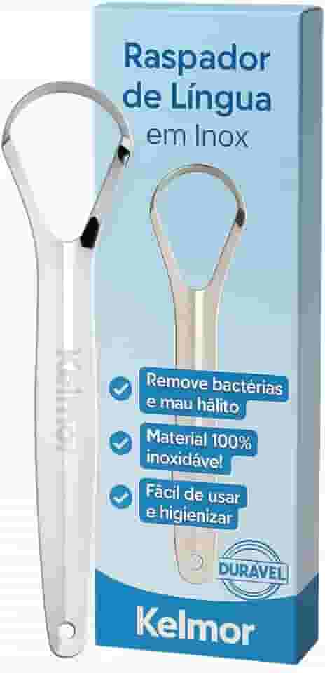 Raspador De Língua Inox Cirúrgico Limpador Bucal Profissional Escova de Língua em Aço Inoxidável Higiene Oral Combate Mau Hálito Fácil Uso e Limpeza Durável e Anatômico