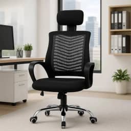 Cadeira de Escritório Ergonômica Ajustável com Apoio de Cabeça (Preto)