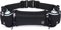 Cinto de Hidratação para Corrida com 2 Garrafas, Pochete Esportiva Impermeável, Bolsa de Cintura Ajustável, Preto (negro)
