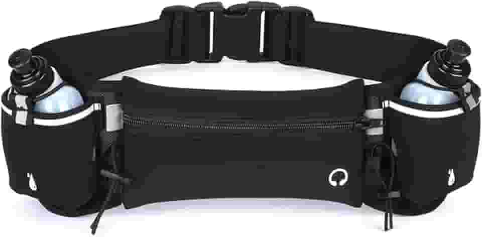 Cinto de Hidratação para Corrida com 2 Garrafas, Pochete Esportiva Impermeável, Bolsa de Cintura Ajustável, Preto (negro)