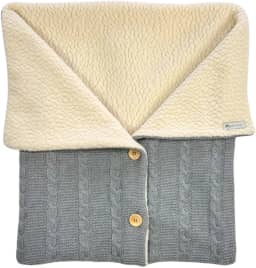 Saco De Dormir Tricô + Sherpa (Carneirinho) - Para Bebê Recém Nascido Até 12 Meses - Menina/Menino (Cinza)