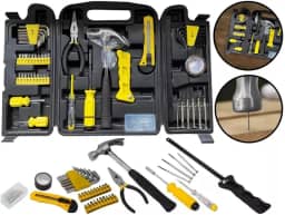 Kit de Ferramentas Profissional e Doméstico, 200 Peças, Maleta Preta, com Martelo, Chaves, Bits, Estilete e Fixadores