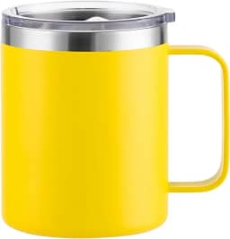 Caneca Termica 360ml em Aço Inox com Tampa e Alça - Ideal para Café, Cerveja, Bebida Quente e Gelada, Chopp (Amarelo)
