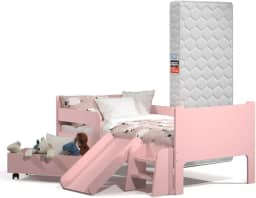 Mini Cama Sonho Kid's Infantil Montessoriana Rosa Com Colchão