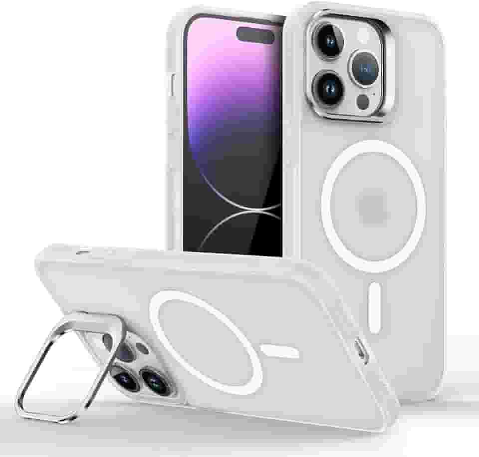 Capinha Capa Case tecnológica Premium Para iPhone 15 Pro Max de 6,7 polegadas - Anti impacto e proteção para câmeras com suporte retrátil e acabamento Micro-Mate Fosco que repele marca de dedos