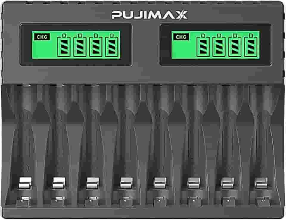 Carregador De Pilhas Aa Aaa Recarregável 8 Slots Lcd Carga Rápida