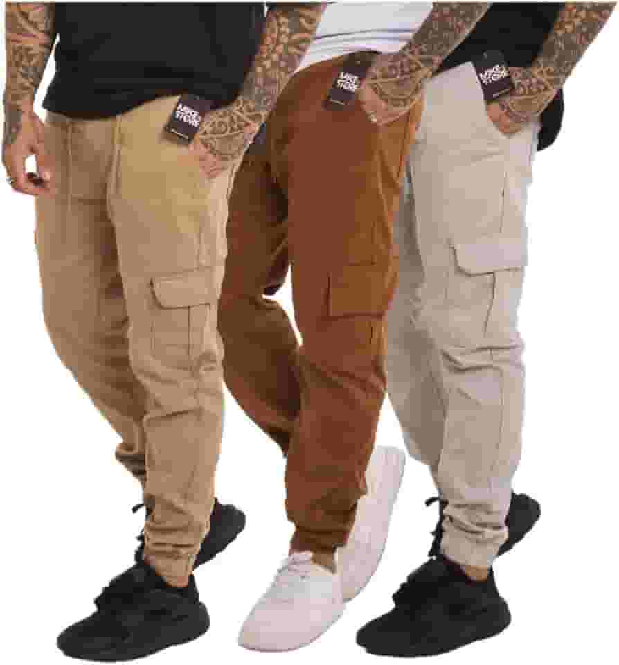 Kit 3 Calças Cargo Masculina Jogger Elástico Sarja