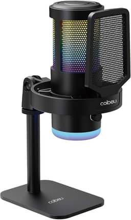 Microfone Condensador RGB, Microfone de Mesa, Microfone Gamer – Com Cancelamento de Ruído, Plug-and-Play, Controle de Volume e Eco, com Shock Mount e Pop Filter – Ideal para Gravação, Podcast
