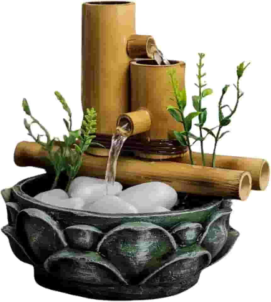 Fonte De Agua Cascata 2 quedas Bambu Flor Lotus Decoracao