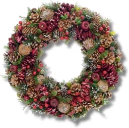 Guirlanda Natalina Pinhas 34 cm Vermelho Luxo Porta Enfeite Natal Decoração Premium