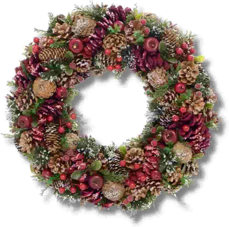 Guirlanda Natalina Pinhas 34 cm Vermelho Luxo Porta Enfeite Natal Decoração Premium