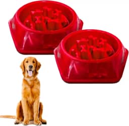 Comedouro Lento Educativo para Cães, 600ml, Vermelho, Kit com 2 Unidades