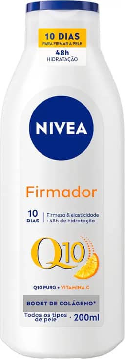NIVEA Loção Hidratante Firmador Q10 + Vitamina C Todos os Tipos de Pele 200ml - Sua pele com mais firmeza e mais elasticidade em 10 dias, ainda hidratada e cheia de brilho, livre de flacidez
