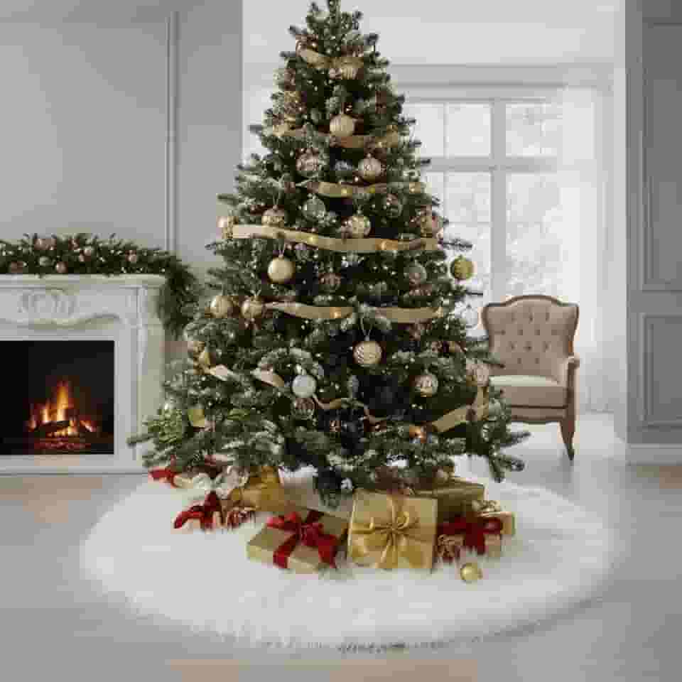 Saia P/Arvore De Natal Pelúcia Pelo Alto 7cm Branca 120cm