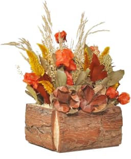 Arranjo De Flores Naturais Desidratadas Cachepô De Madeira Rústico