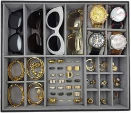 Bandeja Mista Óculos Relógios E Joias Closet Organiza Gaveta Acessórios Cinza