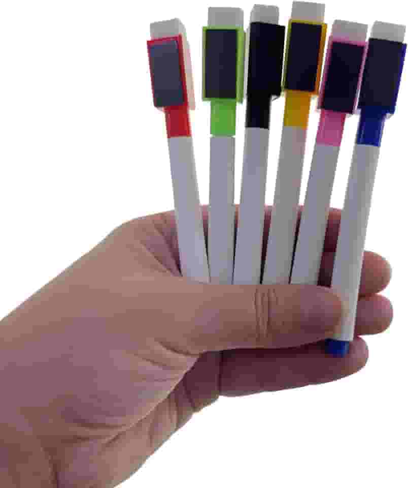 Kit 6 Pçs Caneta Quadro Branco Marcador Magnética Apagador e Imã Porta Recados Geladeira Coloridas (1)