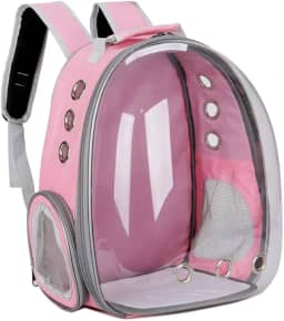 Mochila transportadora para gatos, mochila para animais de estimação, mochila portátil e respirável para carregar animais de estimação, impermeável, transparente, espaço respirável para filhotes viajando, acampamento e caminhadas